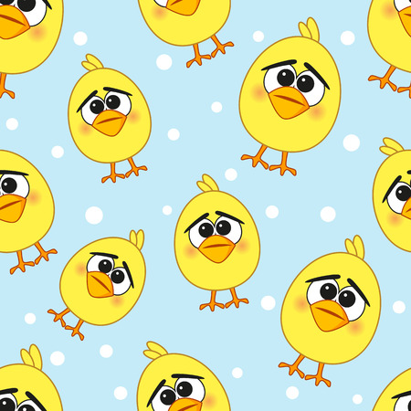 Cute chicken seamless pattern on a blue backgroundのイラスト素材