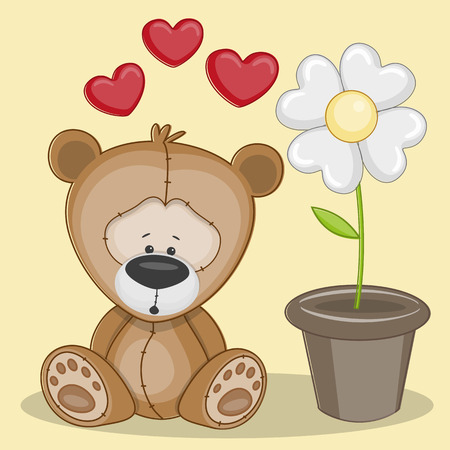 Greeting card Bear with flowerのイラスト素材