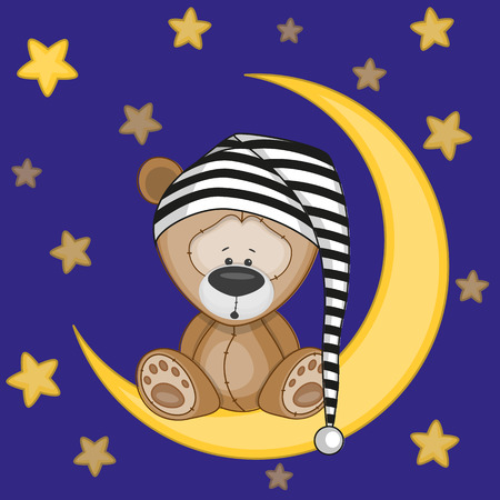 Teddy bear sitting on the moonのイラスト素材