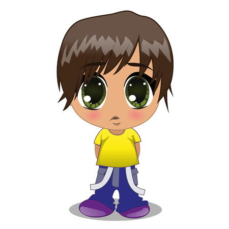 Cute anime boy isolated on a white backgroundのイラスト素材