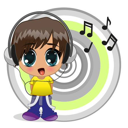 Cute anime boy with headphonesのイラスト素材
