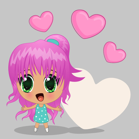 Cute anime girl with heartsのイラスト素材