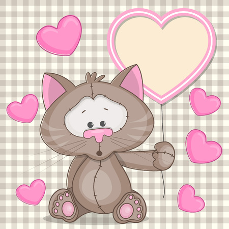 Valentine card with cat with heartsのイラスト素材