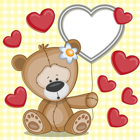 Valentine card with teddy bear with heartsのイラスト素材