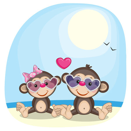 Cute monkeys boy and girl in sunglassesのイラスト素材