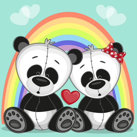 Valentine card with Lovers pandasのイラスト素材