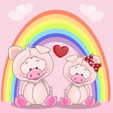Valentine card with Lovers pigsのイラスト素材