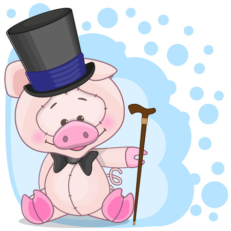 Greeting card Pig in a hatのイラスト素材