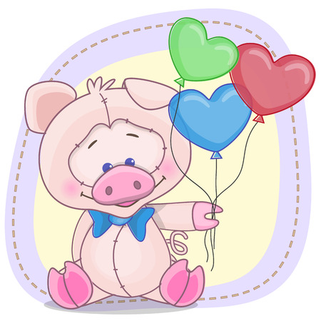 Greeting card Pig with balloonsのイラスト素材
