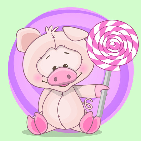 Cute pig with pink candyのイラスト素材