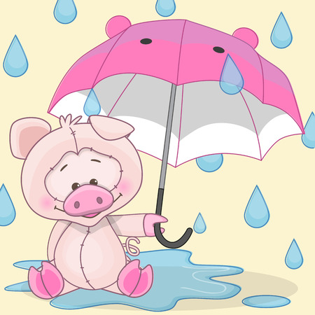Greeting card Pig with umbrellaのイラスト素材