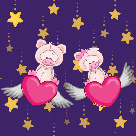 Valentine card with Lovers Pigsのイラスト素材