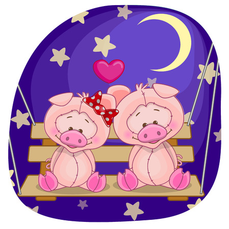 Valentine card with Lovers Pigsのイラスト素材