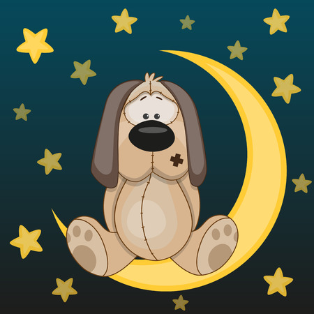 cute dog is sitting on the moonのイラスト素材