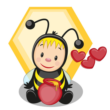 Ð¡artoon bee with a barrel of honeyのイラスト素材