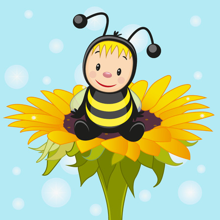 Cute cartoon bee on the flowerのイラスト素材