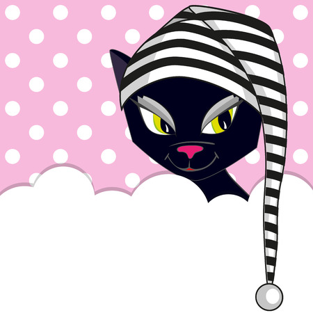 Black cat peeking out from behind the cloudsのイラスト素材