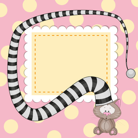 Greeting card with cat in striped hatのイラスト素材