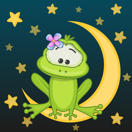 Frog girl is sitting on the moonのイラスト素材