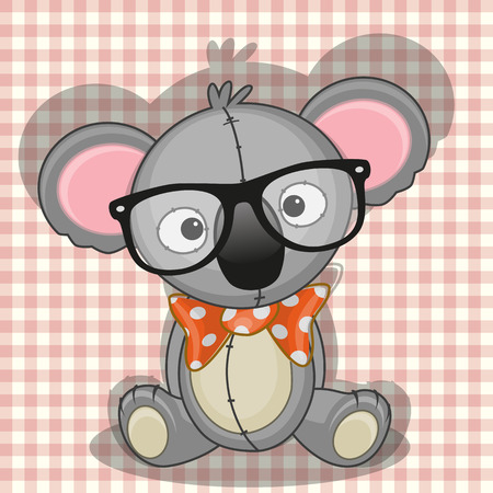 Hipster Koala on a plaid backgroundのイラスト素材