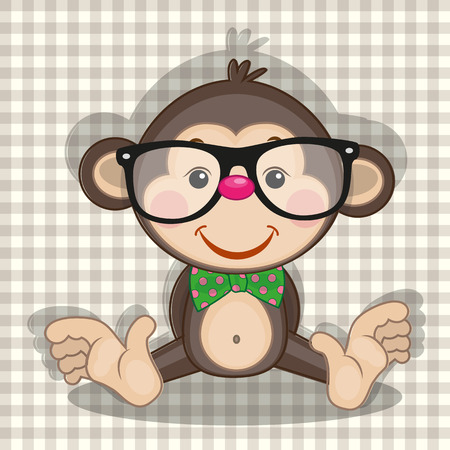 Hipster Monkey on a plaid backgroundのイラスト素材