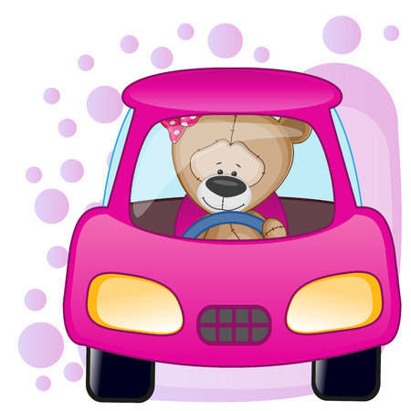 Cute Teddy Bear girl is sitting in a car
のイラスト素材
