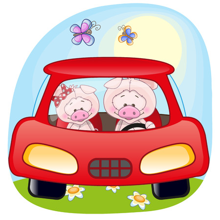Two Pigs is sitting in a car
のイラスト素材