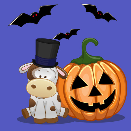 Halloween illustration of Cartoon Cow with pumpkin
のイラスト素材