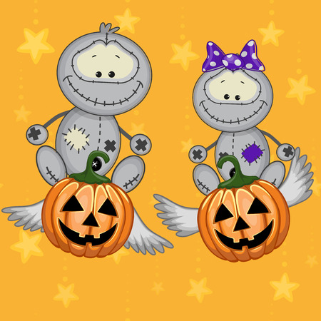 Halloween illustration two Cartoon Monsters with pumpkins
のイラスト素材