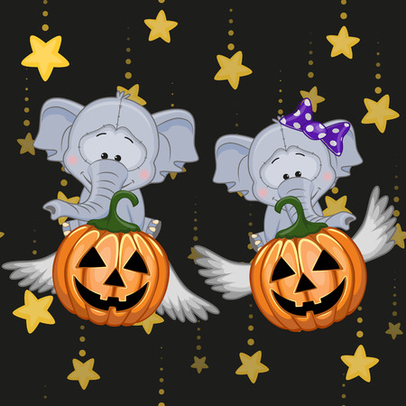 Halloween illustration two Cartoon Elephants with pumpkins
のイラスト素材