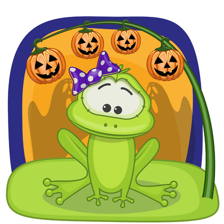 Halloween illustration of Cartoon Frog with pumpkin
のイラスト素材