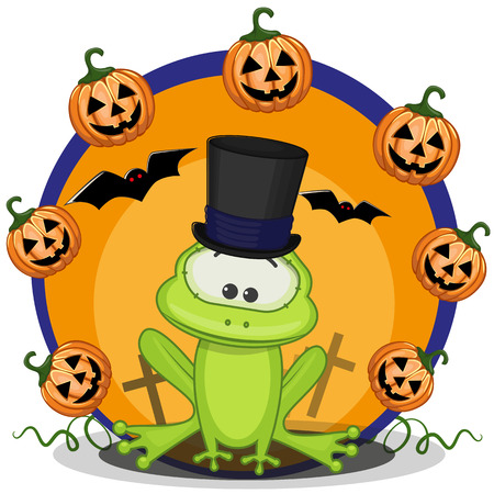 Halloween illustration of Cartoon Frog with pumpkin
のイラスト素材