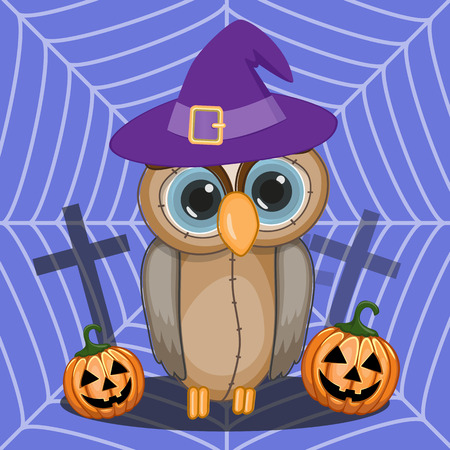 Halloween illustration of Cartoon Owl with pumpkin
のイラスト素材