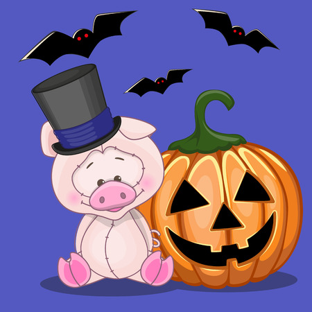 Halloween illustration of Cartoon Pig with pumpkin
のイラスト素材