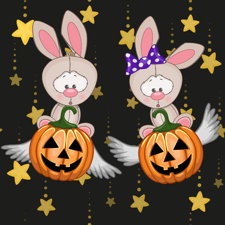 Halloween illustration two Cartoon Rabbits with pumpkins
のイラスト素材