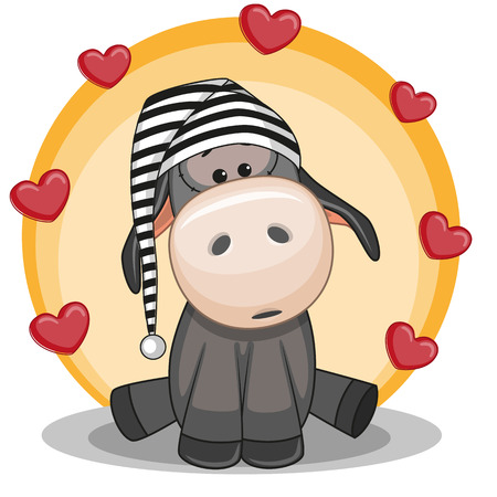 Cute Donkey in hat with heartsのイラスト素材