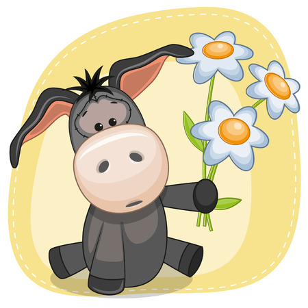 Greeting card Donkey with flowersのイラスト素材