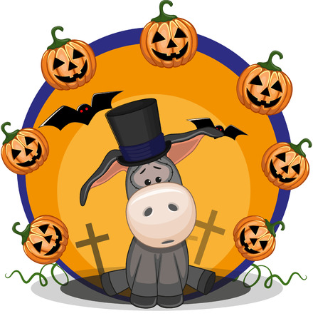 Halloween illustration of Cartoon Donkey with pumpkinのイラスト素材