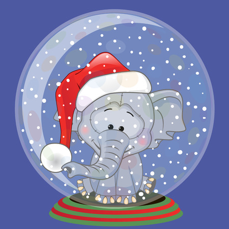 Christmas illustration of cartoon Bear in a Santa's hat in a glass bowlのイラスト素材