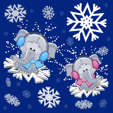 Two Elephants at the snowflakesのイラスト素材
