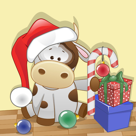 Christmas illustration of cartoon Santa Cowのイラスト素材