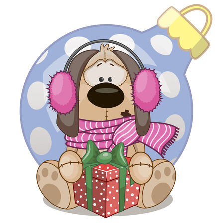 Dog in a fur headphones with giftのイラスト素材