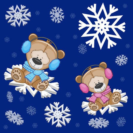 Two Teddy Bears at the snowflakesのイラスト素材