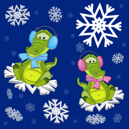 Two Crocodiles at the snowflakesのイラスト素材