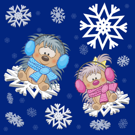 Two Hedgehogs at the snowflakesのイラスト素材