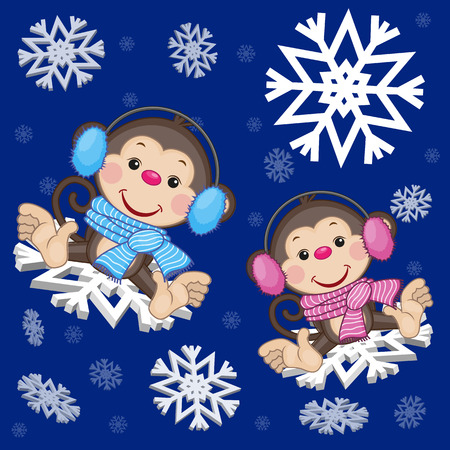 Two Monkeys at the snowflakesのイラスト素材