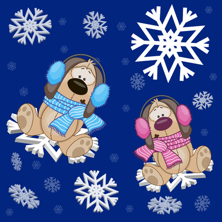 Two Dogs at the snowflakesのイラスト素材
