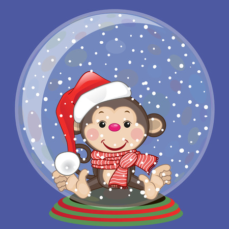 Christmas illustration of cartoon Bear in a Santa's hat in a glass bowlのイラスト素材