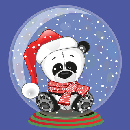 Christmas illustration of cartoon Bear in a Santa's hat in a glass bowlのイラスト素材