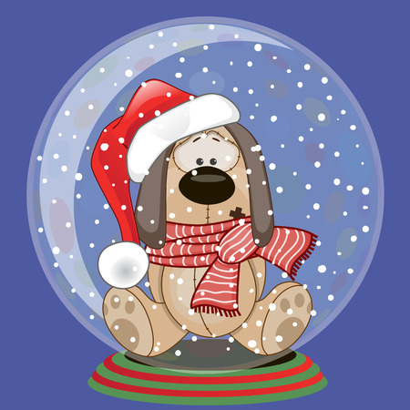 Christmas illustration of cartoon Bear in a Santa's hat in a glass bowlのイラスト素材